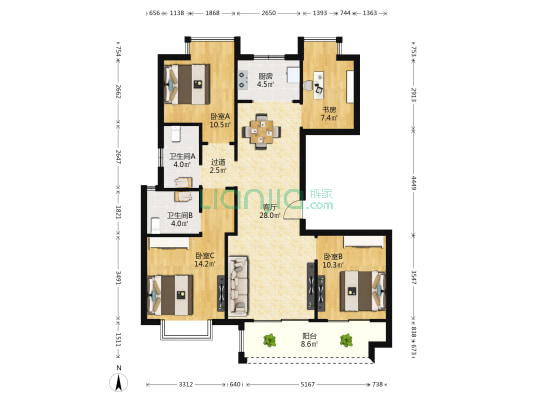 融创前湖道 4室1厅2卫 122平方
