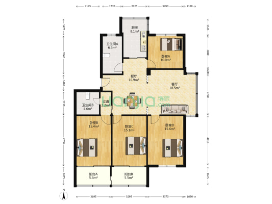 天封社区玲珑苑 4室2厅2卫 133平方