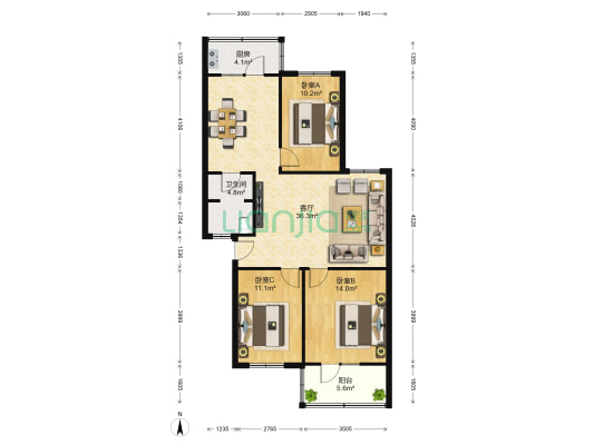 园丁康居楼 3室1厅1卫 100平方