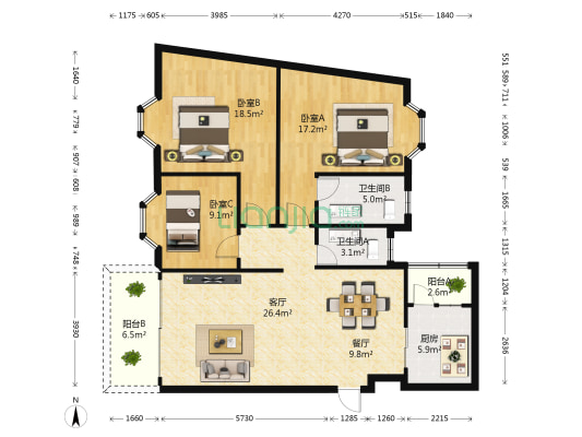 比华利山庄 3室2厅2卫 124平方