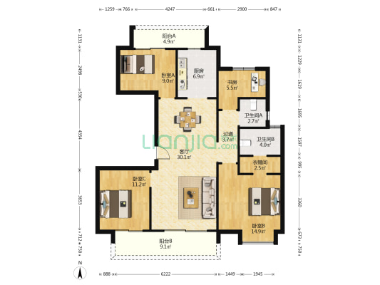 和泓融成府 4室1厅2卫 121平方