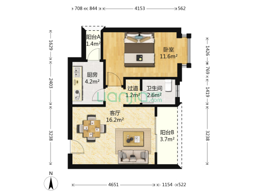 宝盛新家园 1室1厅1卫 51平方