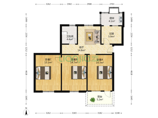 石化大院 3室1厅1卫 92平方
