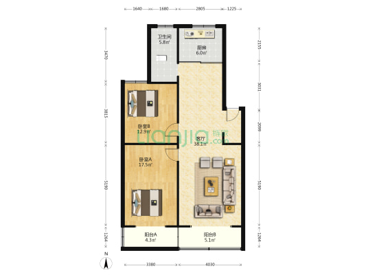 龙福里消防家属院 2室1厅1卫 108平方