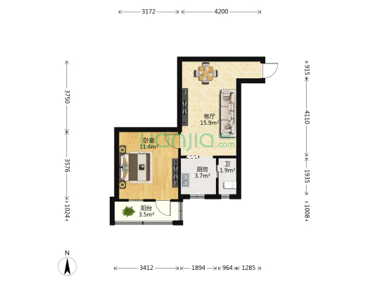 三眼井 1室1厅1卫 42平方