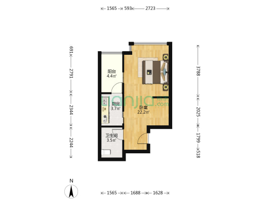 海宇钻石公寓 1室0厅1卫 41平方
