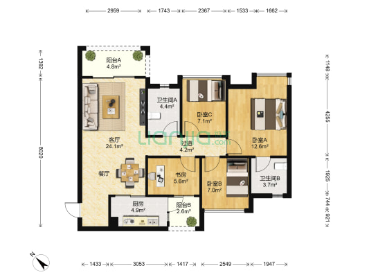 招商雍景湾 4室1厅2卫 100平方