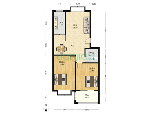 齐荣家园 2室1厅1卫 92平方