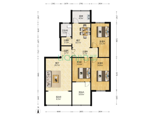 中国人寿干部家属院 3室2厅1卫 92平方