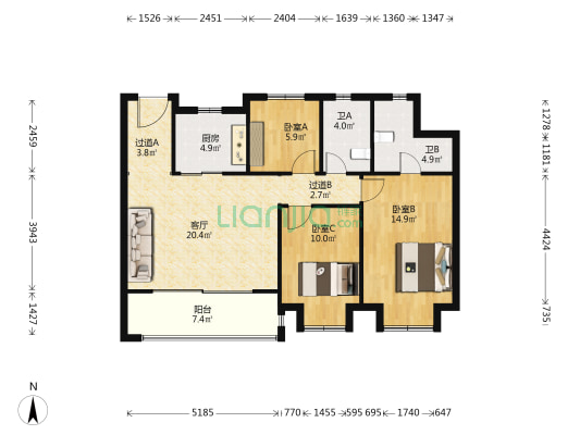 锦上文澜 3室1厅2卫 98平方