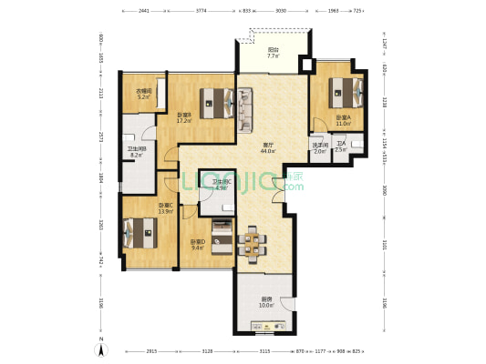 龙华金茂府 4室1厅4卫 185平方
