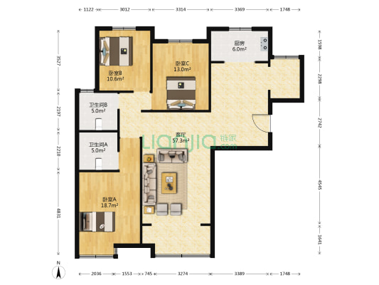 龙城壹号 3室1厅2卫 158平方