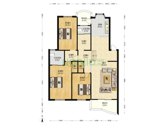 十五街坊 3室1厅2卫 139平方