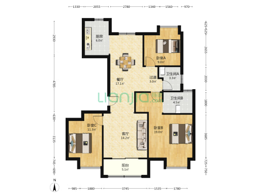 湖韵怡居B区 3室2厅2卫 122平方