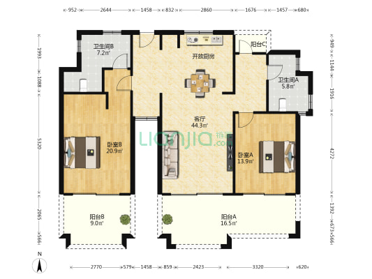 公主郡二期 2室1厅2卫 137平方