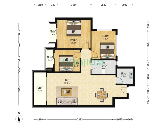 塞维利亚 3室1厅1卫 95平方