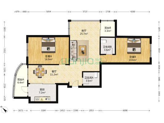 鸿翔名苑 2室2厅2卫 128平方