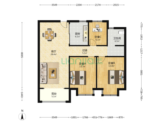 嘉和名城 3室1厅1卫 108平方