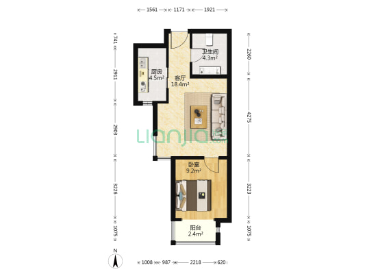 万泉盛景园 1室1厅1卫 60平方