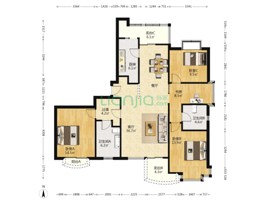中祥龙柏苑 4室1厅2卫 141平方