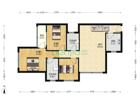 永业楼 3室1厅2卫 88平方