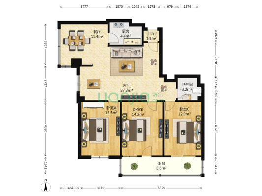 出版大厦 3室2厅1卫 119平方