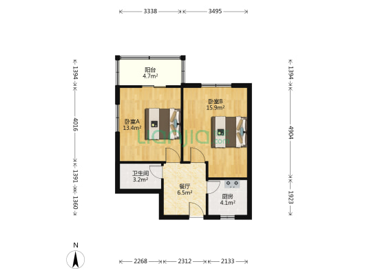 老军营西区 2室1厅1卫 60平方