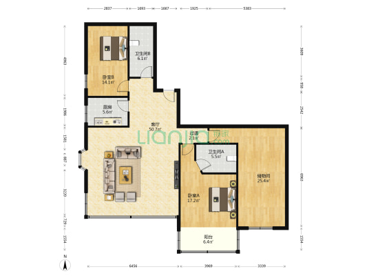 荣华菊林公寓 2室1厅2卫 171平方