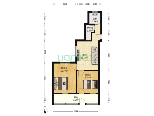 白云一街8号大院 2室1厅1卫 51平方