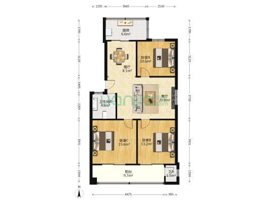 检验检疫家属院 3室2厅2卫 104平方
