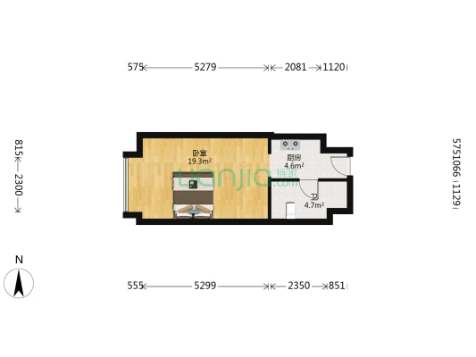 宽城万达公寓 1室0厅1卫 49平方