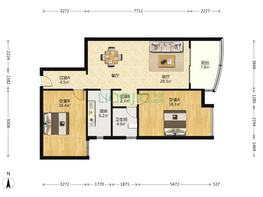 曲阳公寓 2室1厅1卫 116平方