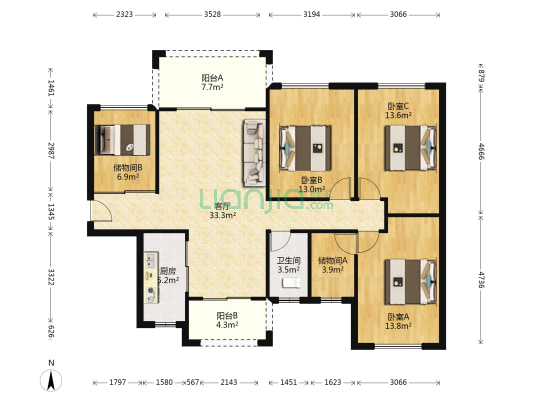 美林春天一二期 3室1厅1卫 127平方