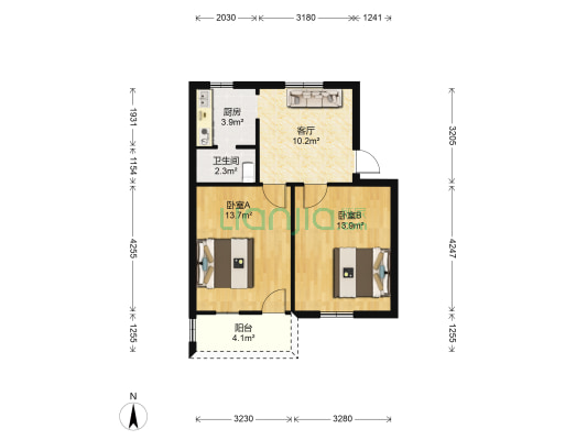 三中路 2室1厅1卫 52平方