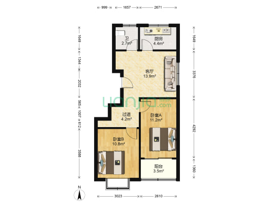 擂鼓石大街466号 2室1厅1卫 70平方