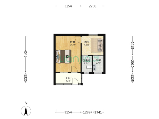 徽州大道木材厂宿舍 1室1厅1卫 40平方