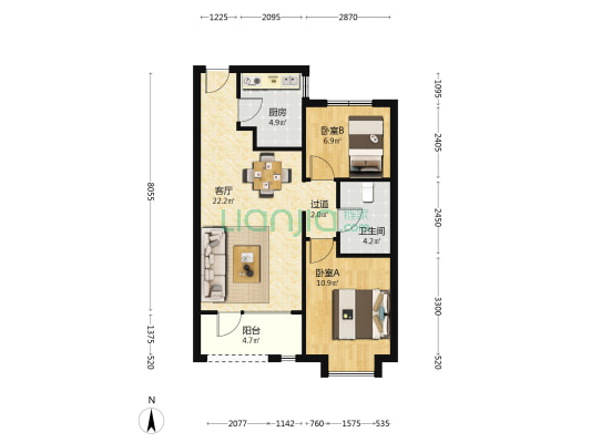 孔雀城运河九里 2室1厅1卫 81平方