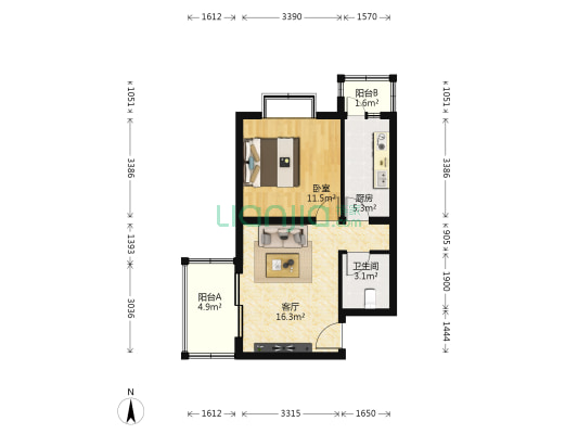 富源里 1室1厅1卫 55平方