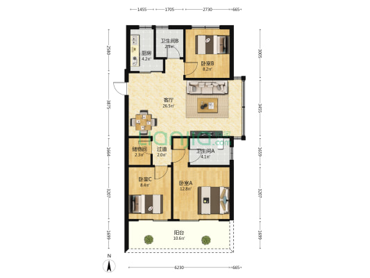 北辰府润园 3室1厅2卫 101平方