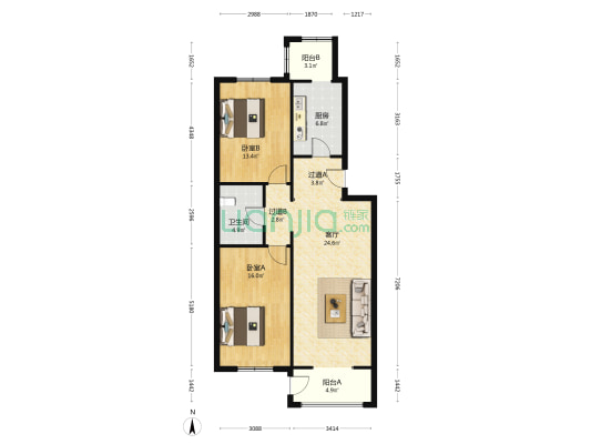 海润公寓 2室1厅1卫 98平方