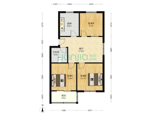 肥东一中宿舍 3室1厅1卫 83平方