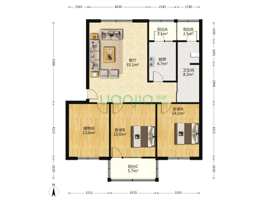 交通技师家属院 2室1厅1卫 107平方