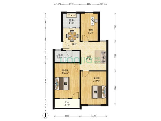 黄海路8号 3室1厅1卫 84平方