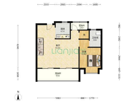尚泽樾园西区 1室1厅1卫 88平方