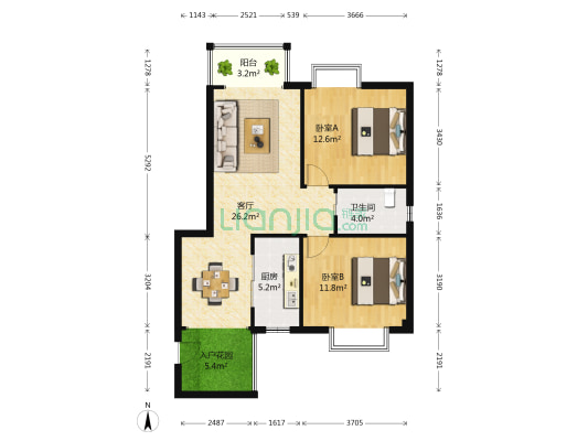 泰丰花苑 2室1厅1卫 87平方