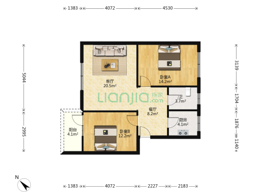 渝州路83号 2室2厅1卫 82平方