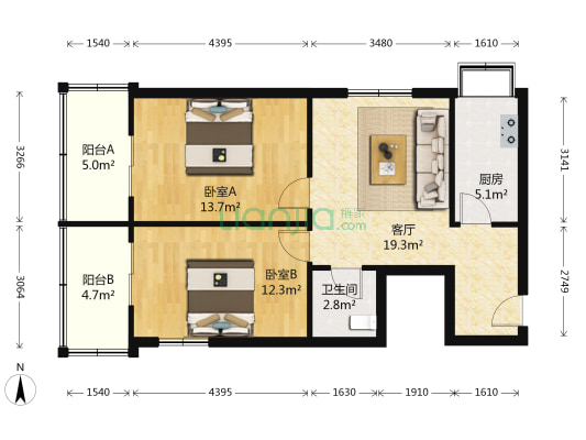 龙首北路西段17号院 2室1厅1卫 71平方