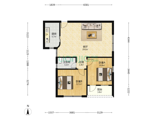 椰树小区 2室1厅1卫 71平方