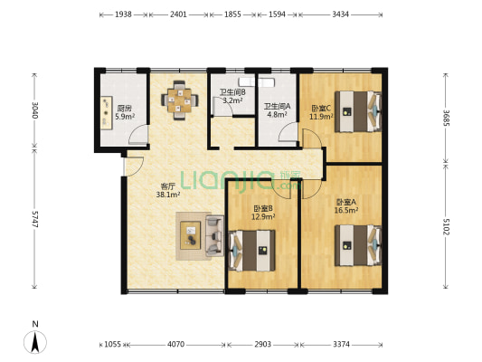 华建苑 3室1厅2卫 113平方