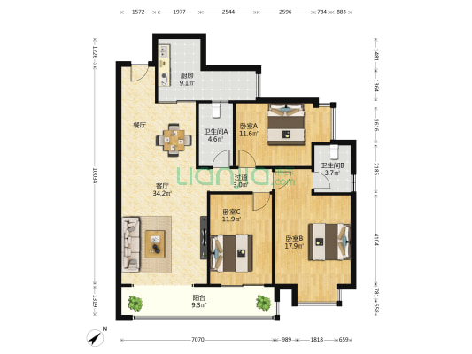 南宁中华路高层职工住宅综合楼 3室1厅2卫 125平方